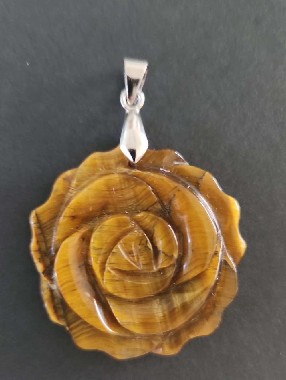 Natural Tiger Eye Rose Pendant Necklace – Brown Gemstone Floral Pendant